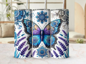 Skinny Tumbler Sublimation Wrap - Blue Purple Butterfly