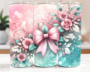 Skinny Tumbler Sublimation Wrap - Pink Teal Bow