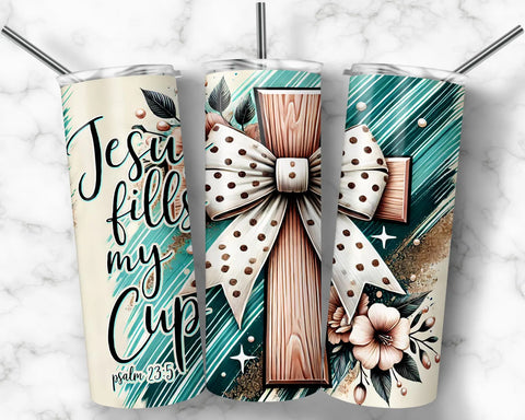 Skinny Tumbler Sublimation Wrap - Jesus Fills My Cup Cross