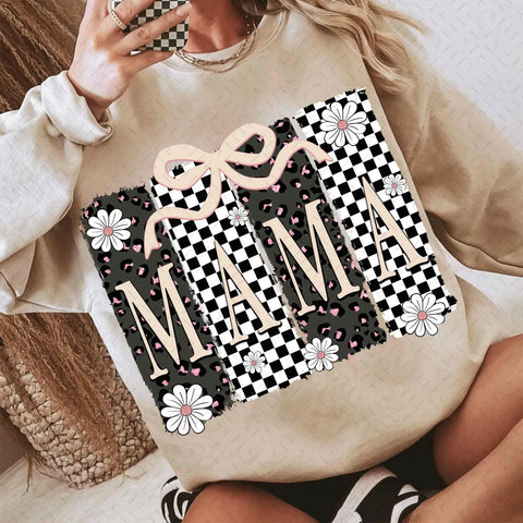 DTF Full Color Transfer - MAMA Check Neutral Flowers