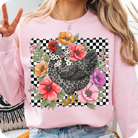 DTF Full Color Transfer - Floral Check Chicken