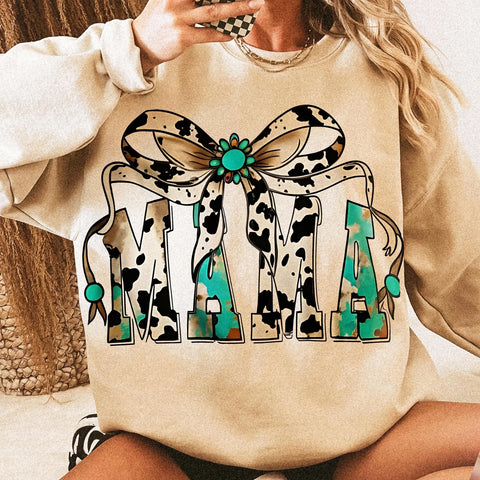 DTF Full Color Transfer - Mama Cow Bow Western