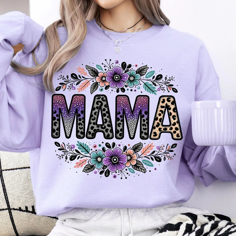 DTF Full Color Transfer - Purple Leopard Mama Floral