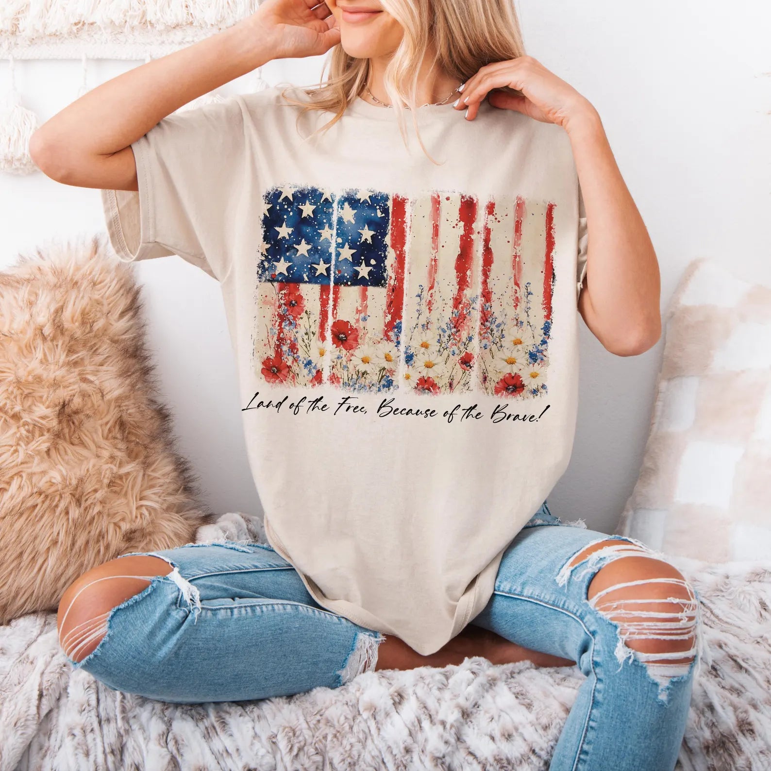 DTF Full Color Transfer - Land of the Free Floral Flag