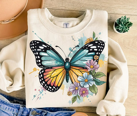 DTF Full Color Transfer - Floral Butterfly Paint Splatter