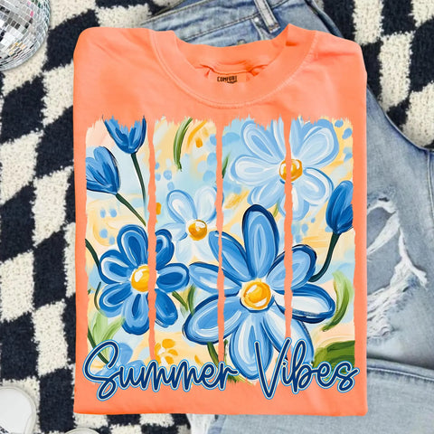DTF Full Color Transfer - Summer Vibes Blue Painted Flowers