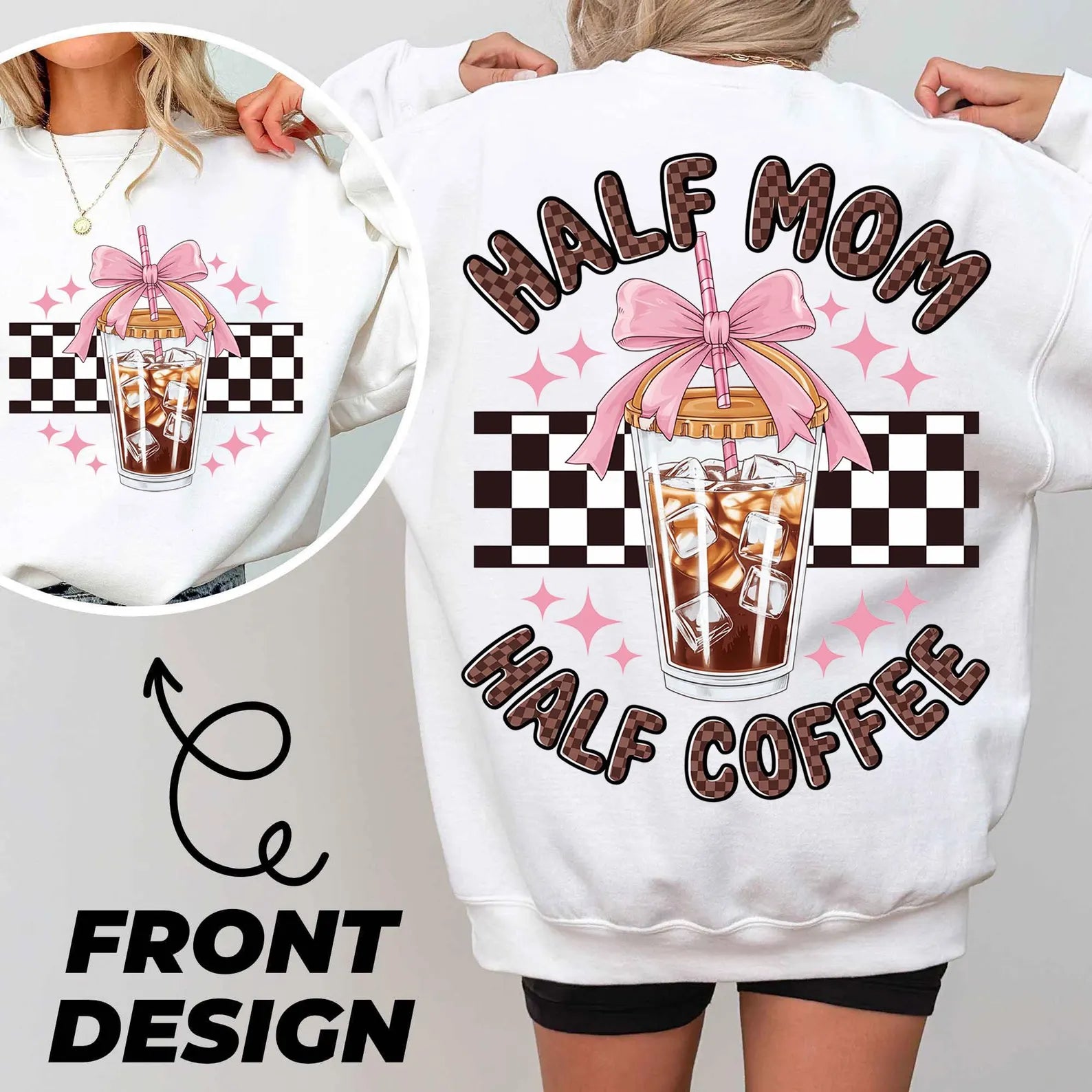 DTF Full Color Transfer - Half Mom Half Coffee (Full Front & Back Options)
