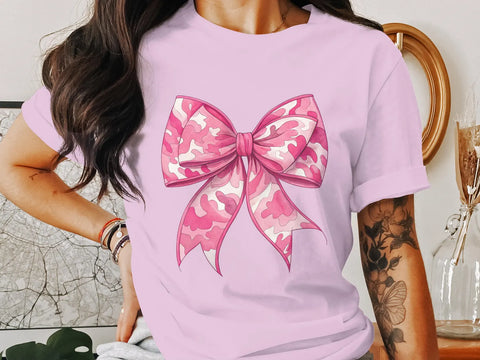 DTF Full Color TShirt Transfer - Pink Camo Bow