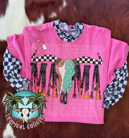 DTF Full Color Transfer - Western Skull Fire Mama