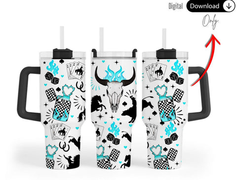 40oz UV DTF Full Top & Bottom Wrap - Teal Flame Steer