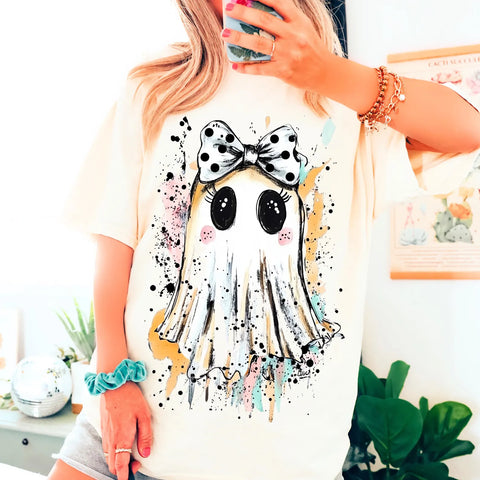 DTF Full Color Transfer - Splatter Ghost Bow