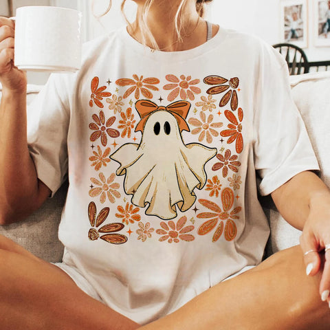 DTF Full Color Transfer - Fall Floral Coquette Ghost