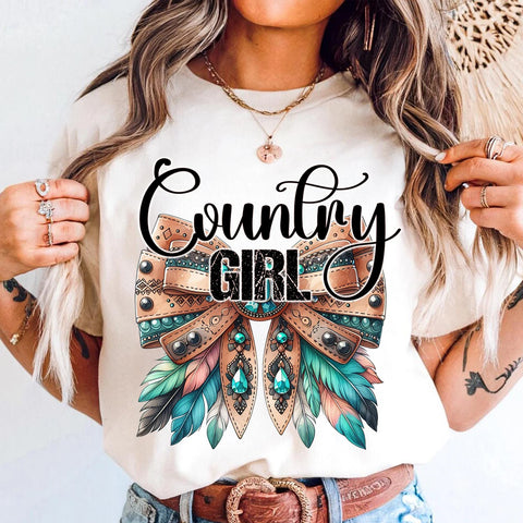 DTF Full Color Transfer - Country Girl Feather Bow