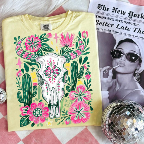 DTF Full Color Transfer - Boho Steer Cactus Flowers