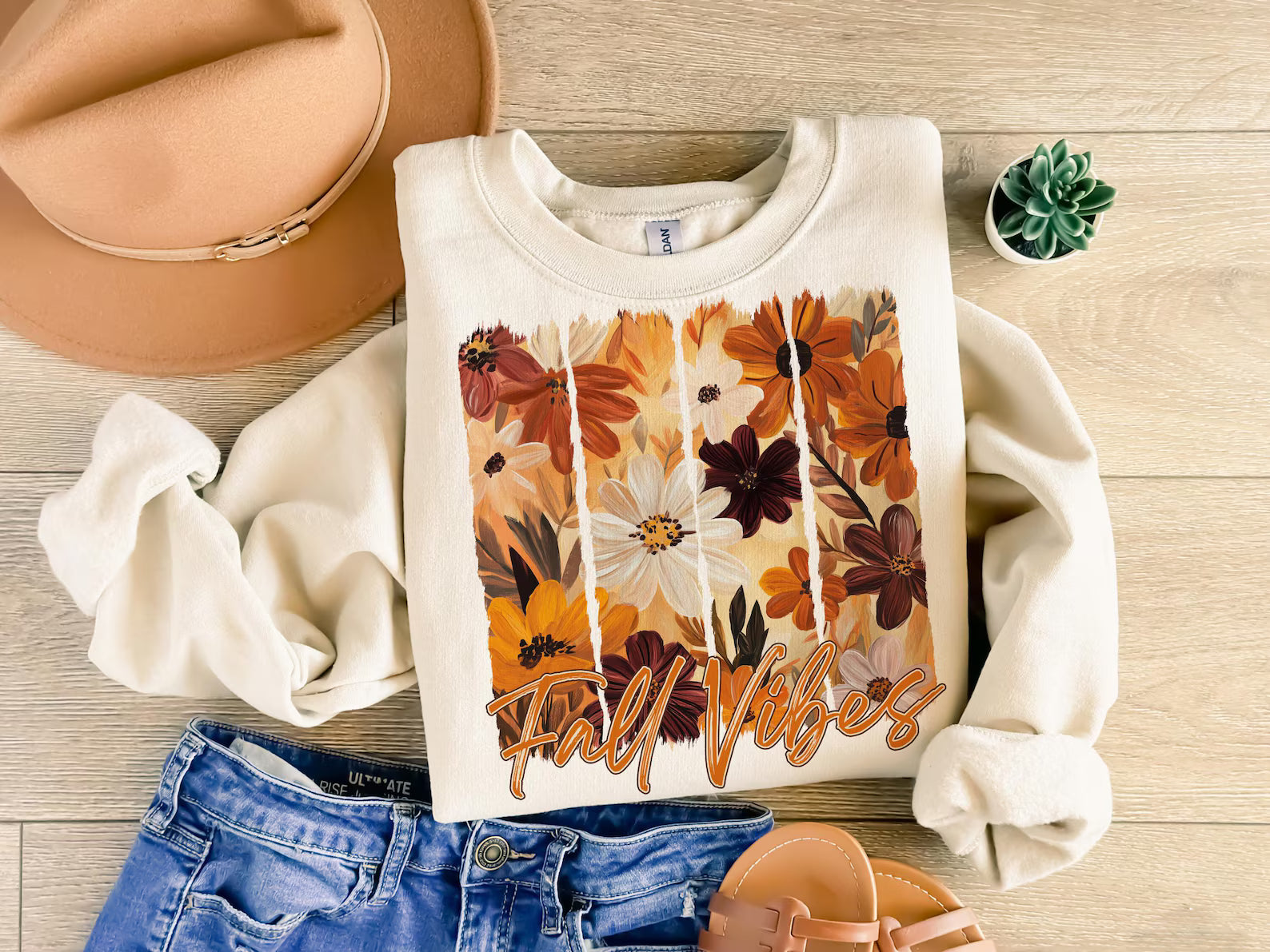 DTF Full Color Transfer - Fall Vibes Painted Fall Flowers