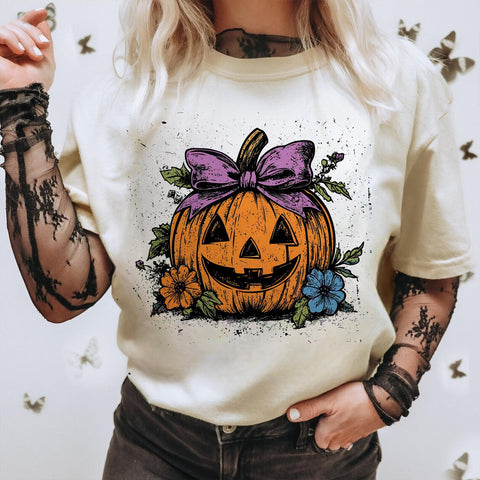 DTF Full Color Transfer - Purple Bow Pumpkin