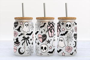 16oz UV DTF Wrap - Spooky Girl Pink Black