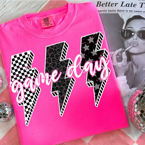 DTF Full Color TShirt Transfer - Game Day Black Check Lightning