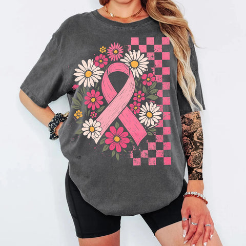 DTF Full Color Transfer - Pink Ribbon Check
