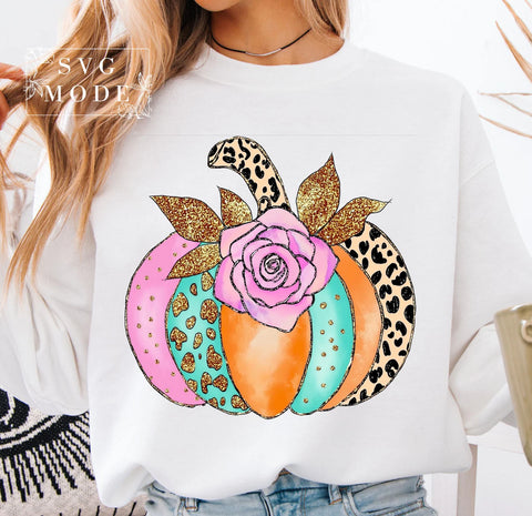 DTF Full Color Transfer - Colorful Rose Pumpkin