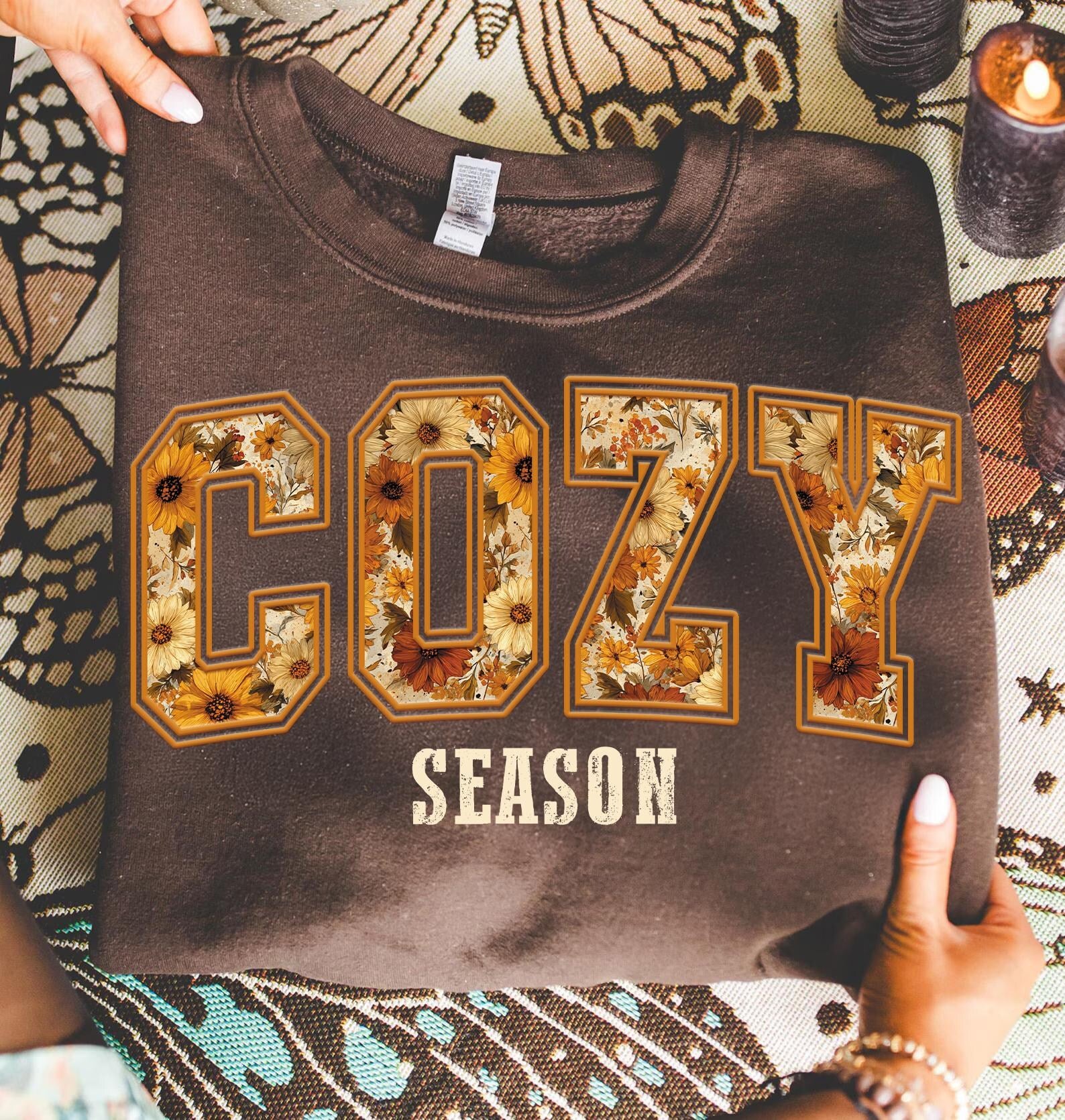 DTF Full Color Transfer - Cozy Season Patterned Letters