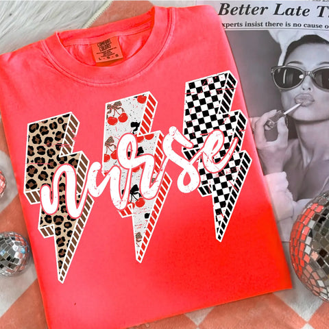 DTF Full Color Transfer - Leopard Cherry Check Nurse (White or Black)