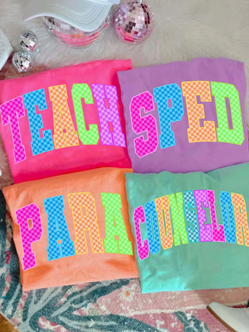 DTF Full Color Transfer - Neon Check Occupations (YOU PICK!)