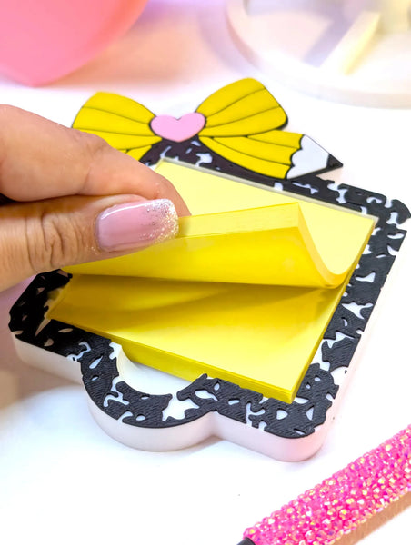 Sticky Note Holder - Composition Notebook Pencil Bow