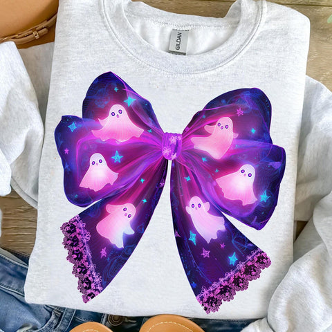 DTF Full Color Transfer - Glowing Purple Ghost Bow