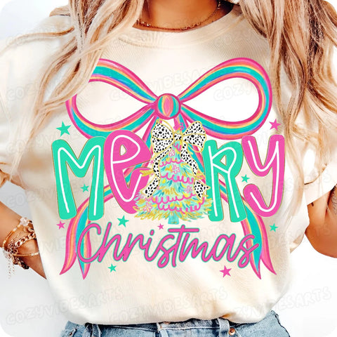 DTF Full Color Transfer - Merry Christmas Bow Tree