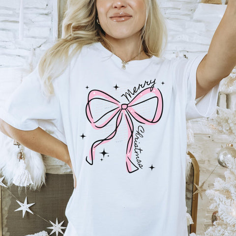 DTF Full Color Transfer - Merry Christmas Sketch Bows *YOU PICK THE COLOR!*