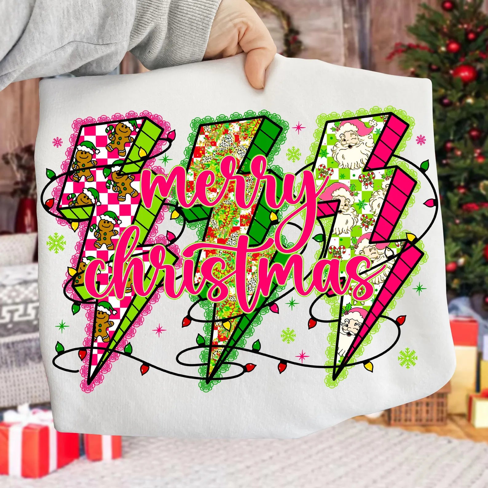 DTF Full Color Transfer - Merry Christmas Neon Lightning