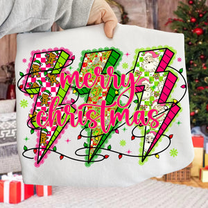 DTF Full Color Transfer - Merry Christmas Neon Lightning