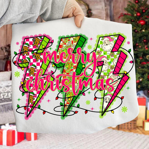 DTF Full Color Transfer - Merry Christmas Neon Lightning