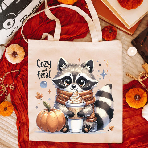 DTF Full Color Transfer - Cozy Feral Cute Raccoon w/Latte