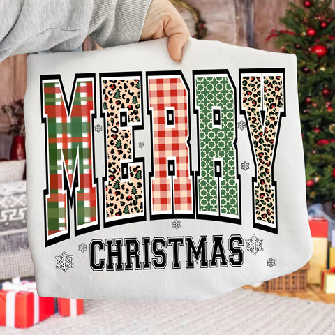 DTF Full Color Transfer - Merry Christmas Patterned Letters