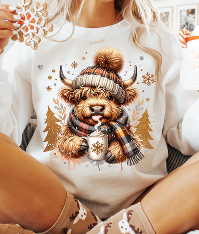 DTF Full Color Transfer - Hot Cocoa Highland Cow