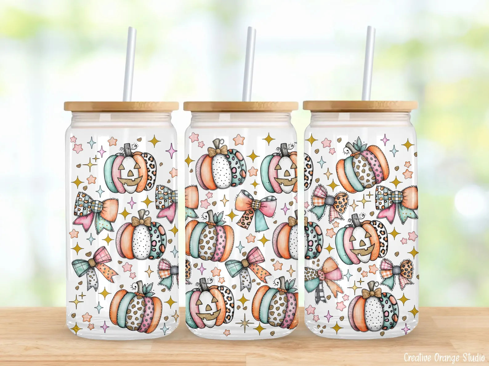 16oz UV DTF Wrap - Cute Patch Pumpkins