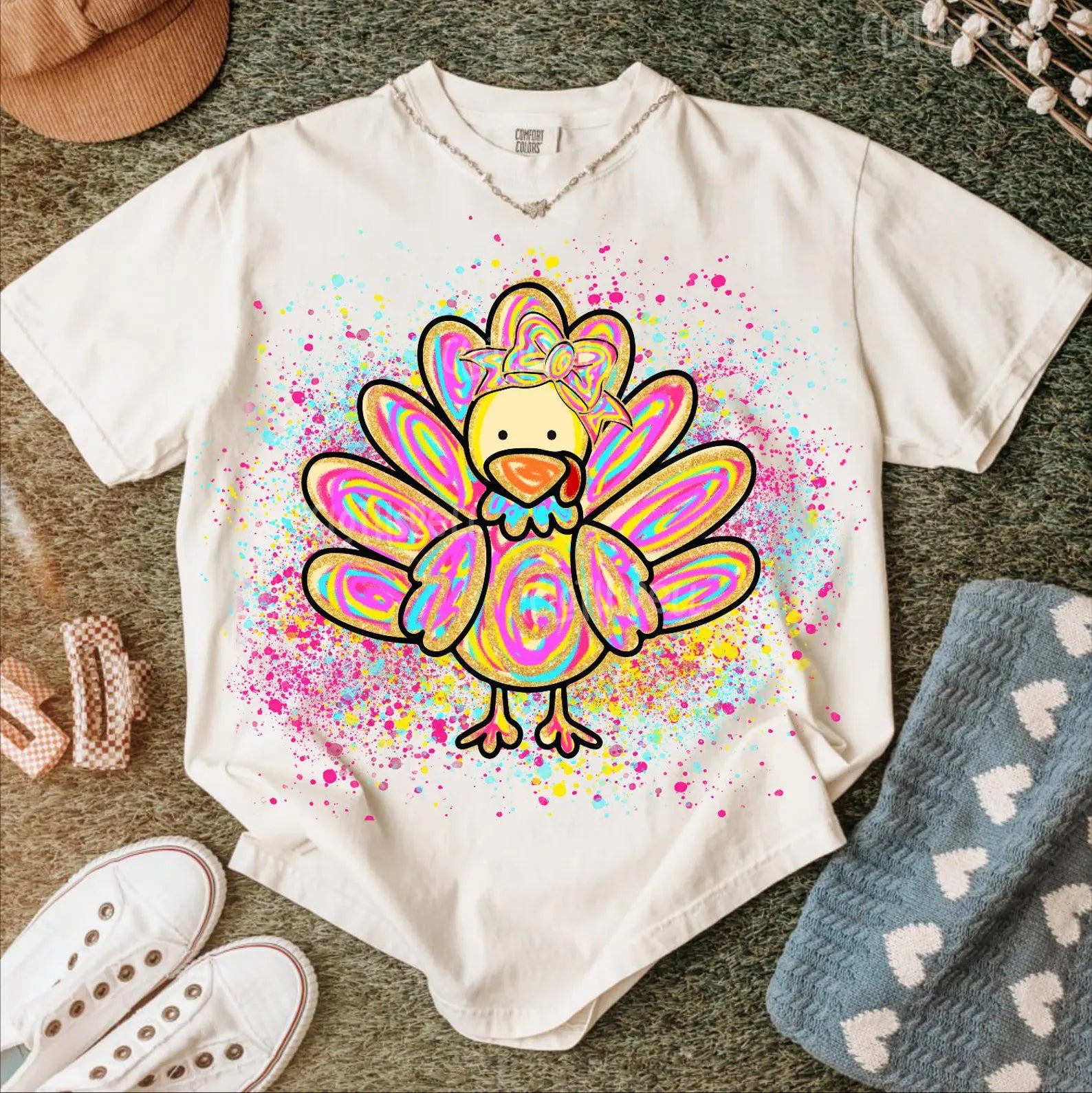 DTF Full Color Transfer - Bright Splatter Turkey