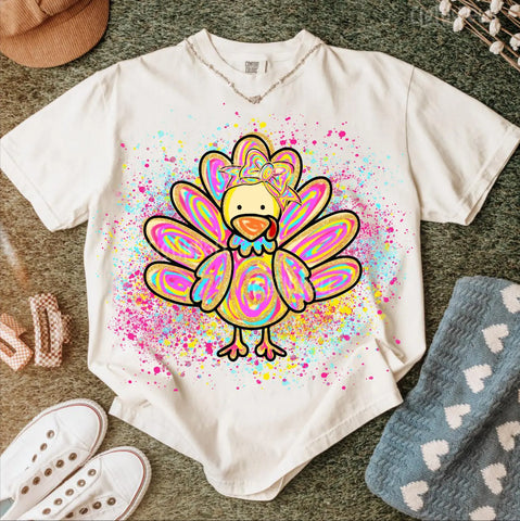 DTF Full Color Transfer - Bright Splatter Turkey