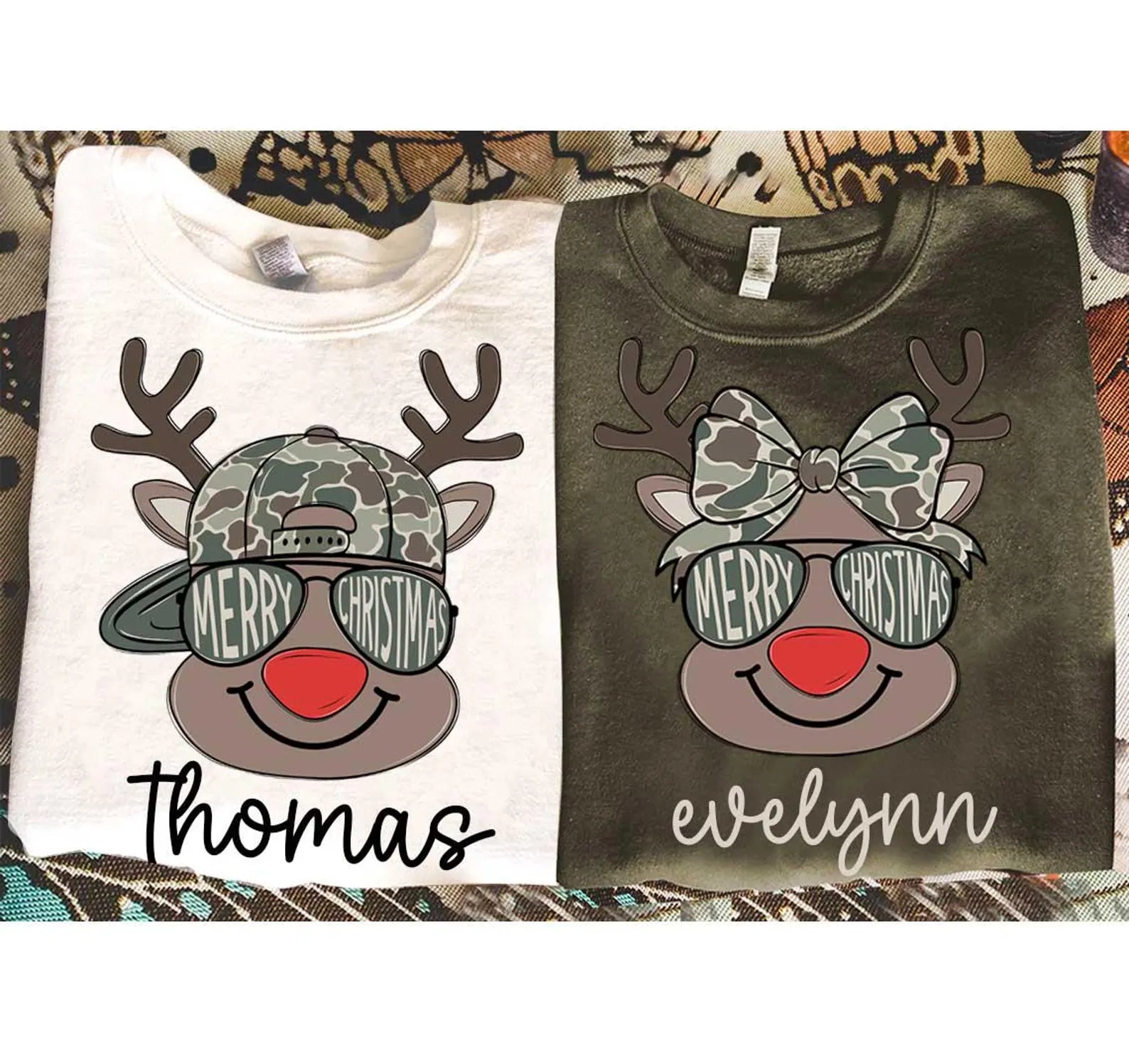 DTF Full Color TShirt Transfer - Merry Christmas Camo Reindeer *CUSTOMIZABLE*