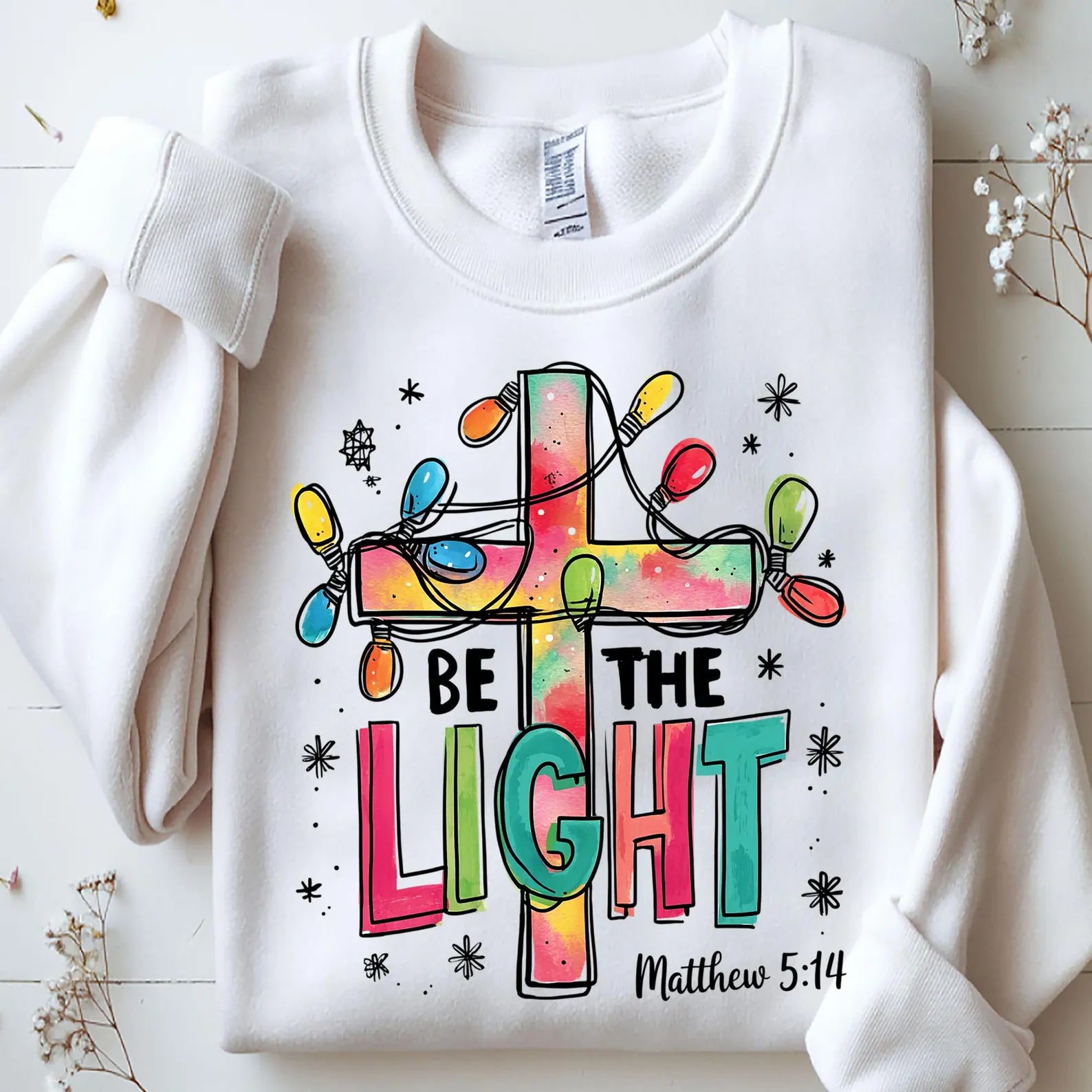 DTF Full Color TShirt Transfer - Be The Light Christmas Cross