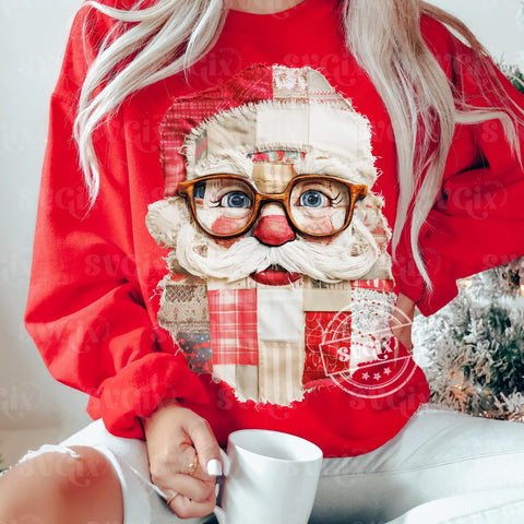 DTF Full Color TShirt Transfer - Patchwork Santa