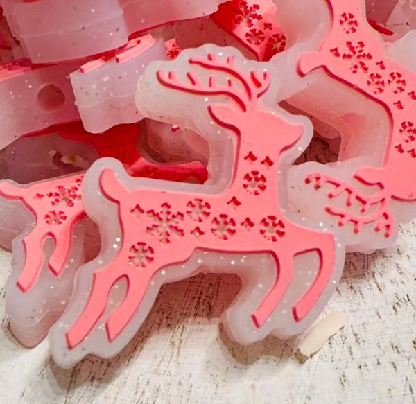 Silicone Focal - Pink & Turquoise Glitter Deer