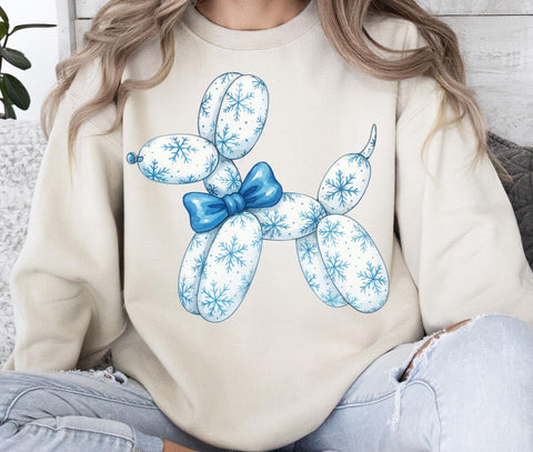 DTF Full Color Transfer - Blue Snowflake Balloon Dog