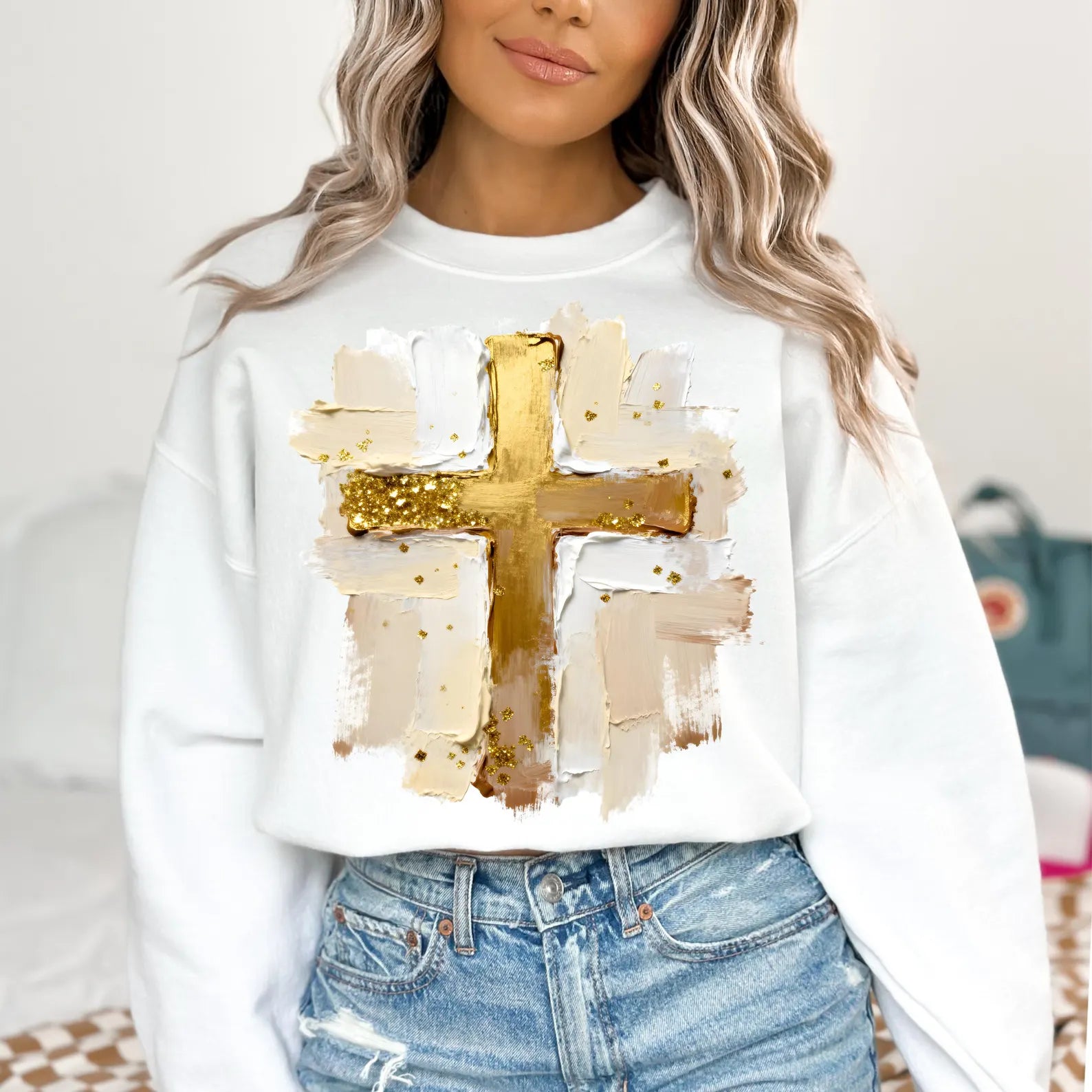 DTF Full Color TShirt Transfer - Gold Oil Paint Cross