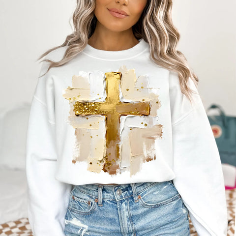 DTF Full Color TShirt Transfer - Gold Oil Paint Cross
