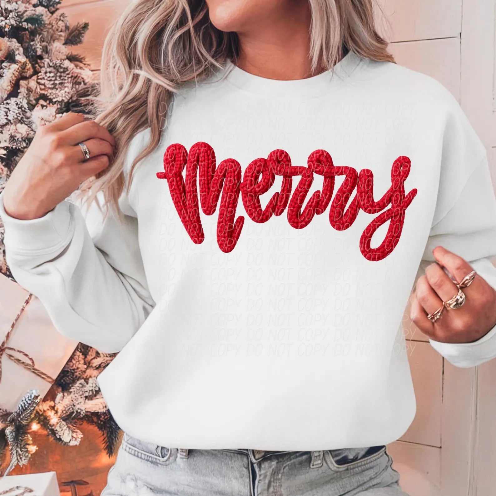 DTF Full Color TShirt Transfer - Faux Knit MERRY