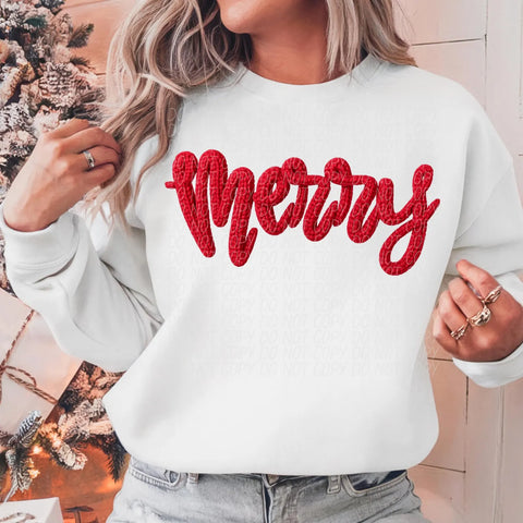 DTF Full Color TShirt Transfer - Faux Knit MERRY