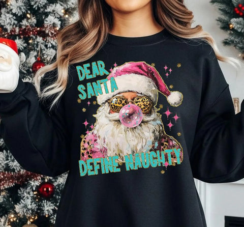 DTF Full Color TShirt Transfer - Dear Santa, Define Naughty Leopard Glasses